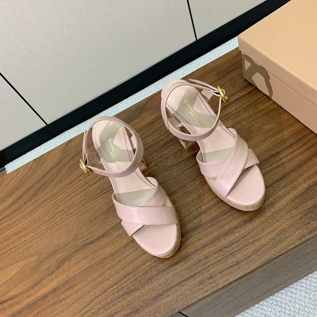 GIANVITO ROSSI 26S PLATFORM SANDALS 115 MM IN NUDE PINK CALFSKIN