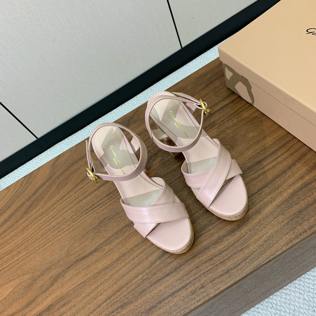 GIANVITO ROSSI 26S PLATFORM SANDALS 115 MM IN NUDE PINK CALFSKIN