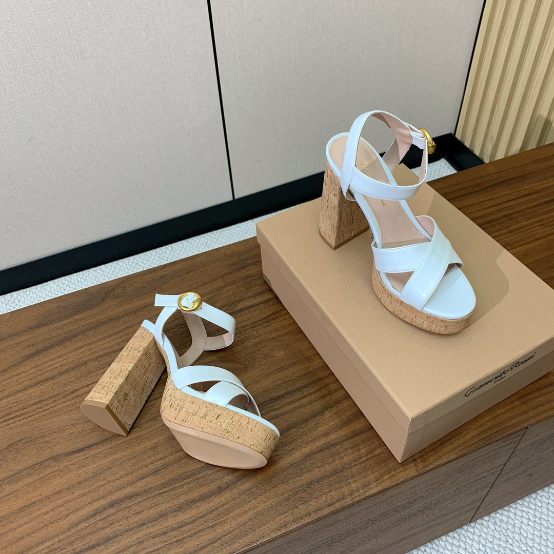 GIANVITO ROSSI 26S PLATFORM SANDALS 115 MM IN WHITE CALFSKIN