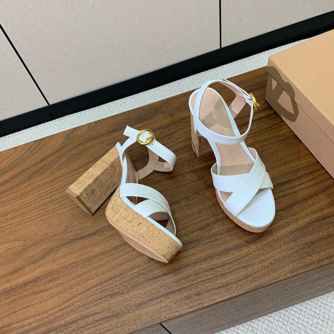 GIANVITO ROSSI 26S PLATFORM SANDALS 115 MM IN WHITE CALFSKIN