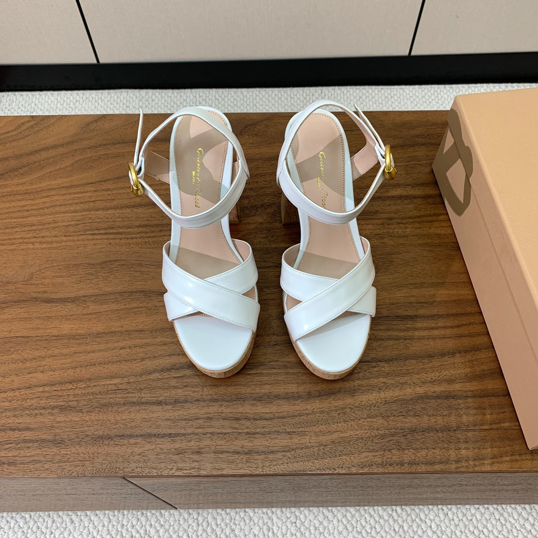 GIANVITO ROSSI 26S PLATFORM SANDALS 115 MM IN WHITE CALFSKIN