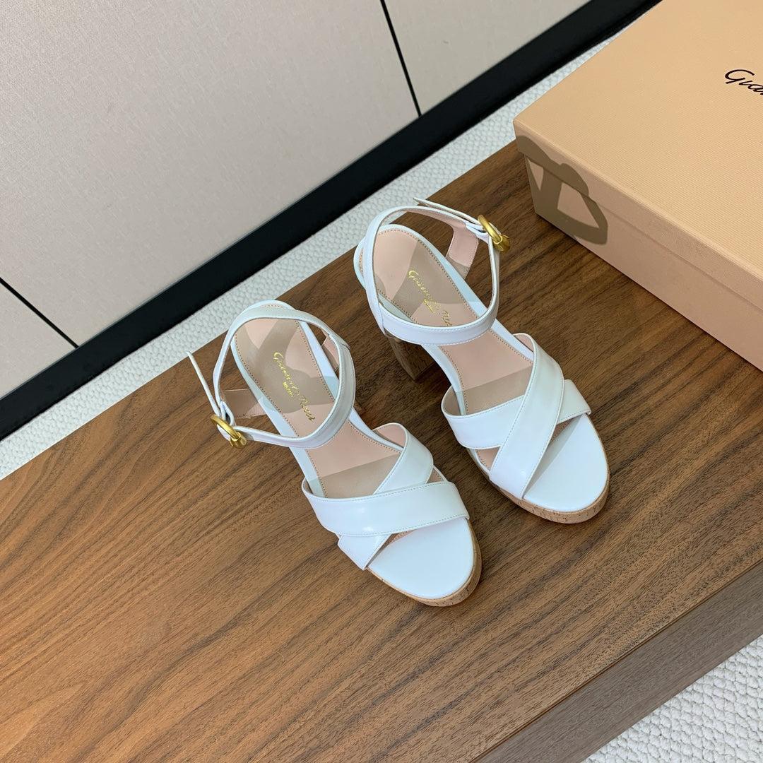 GIANVITO ROSSI 26S PLATFORM SANDALS 115 MM IN WHITE CALFSKIN