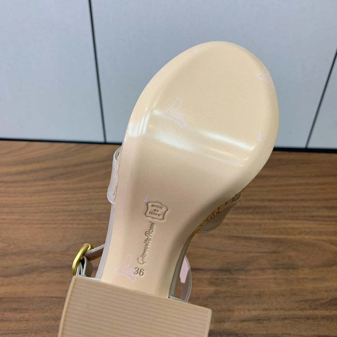 GIANVITO ROSSI 26S PLATFORM SANDALS 115 MM IN BEIGE CALFSKIN