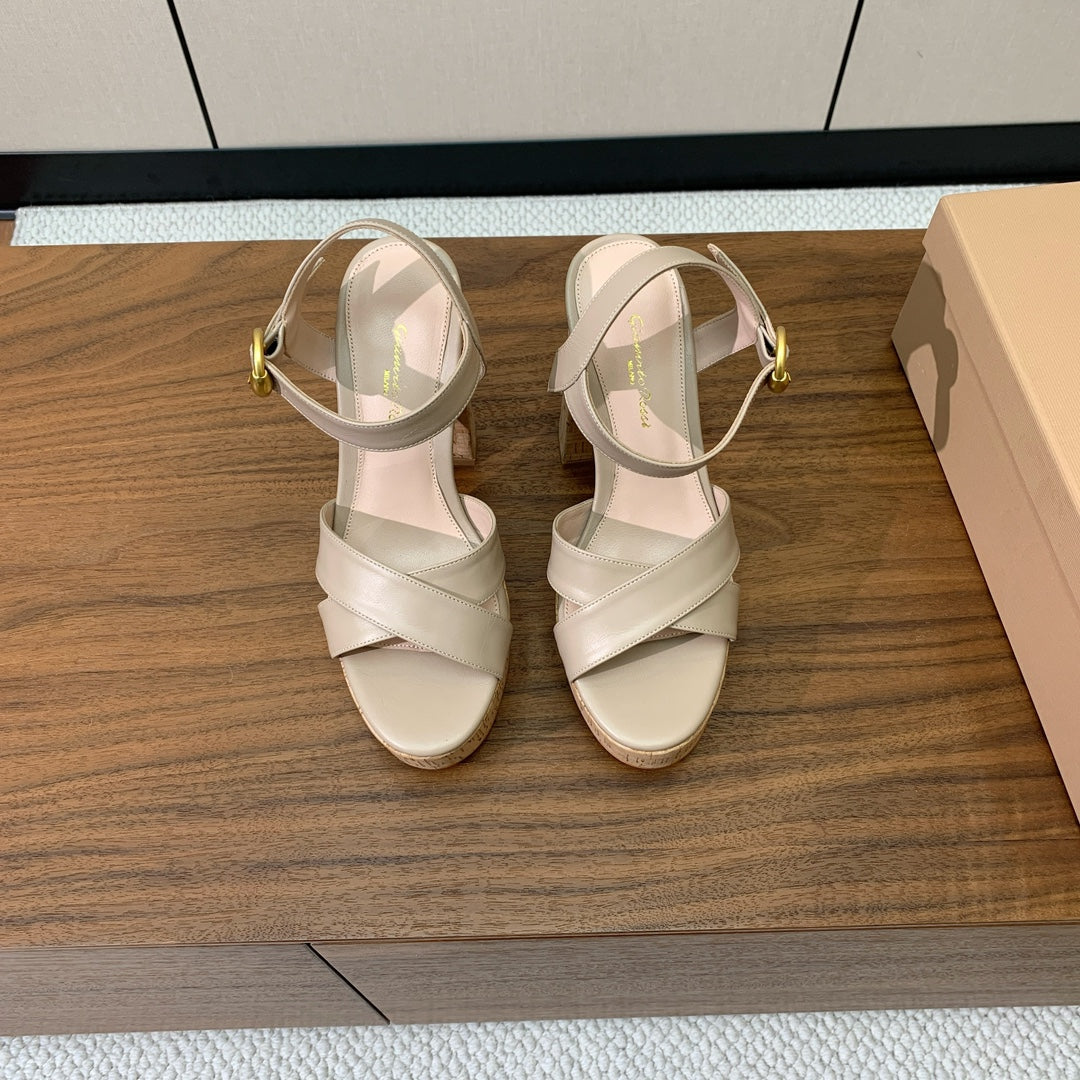 GIANVITO ROSSI 26S PLATFORM SANDALS 115 MM IN BEIGE CALFSKIN