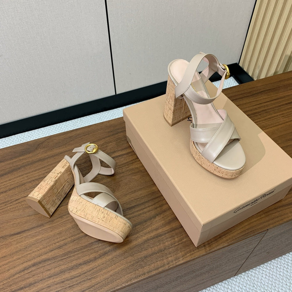 GIANVITO ROSSI 26S PLATFORM SANDALS 115 MM IN BEIGE CALFSKIN