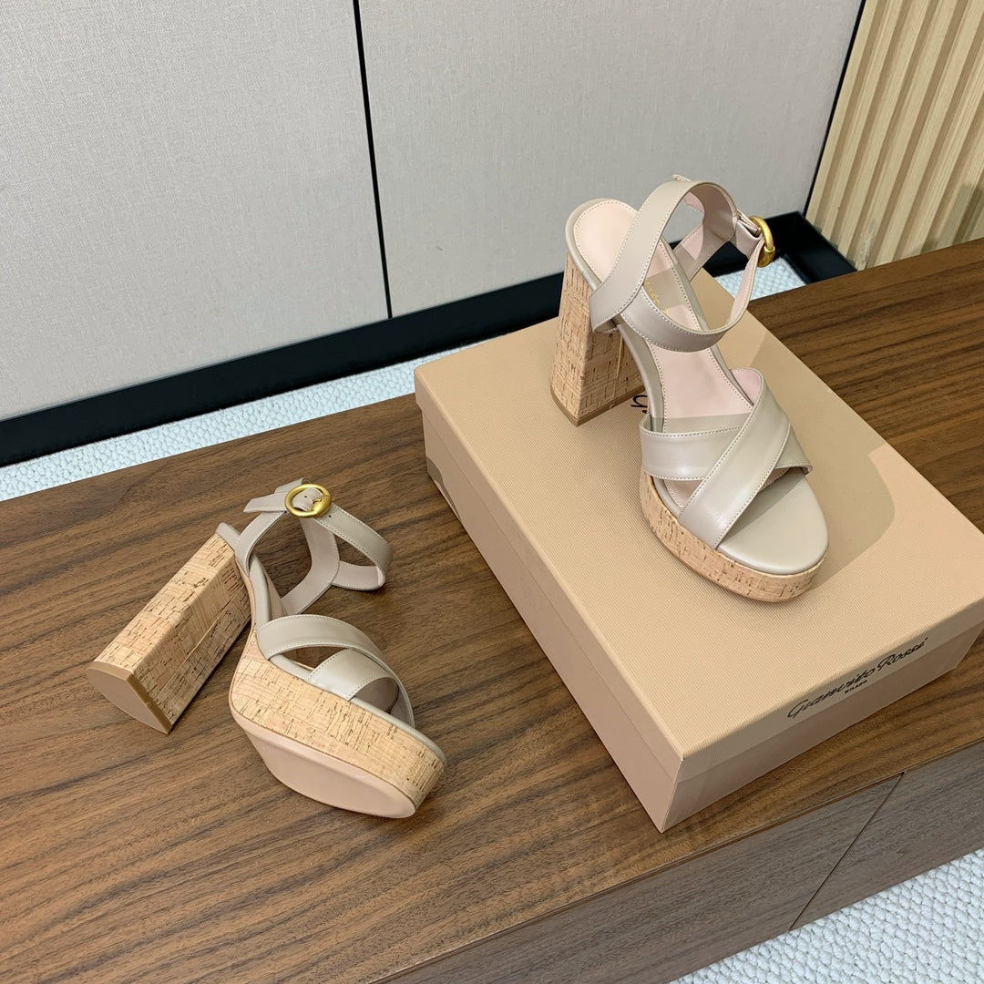 GIANVITO ROSSI 26S PLATFORM SANDALS 115 MM IN BEIGE CALFSKIN