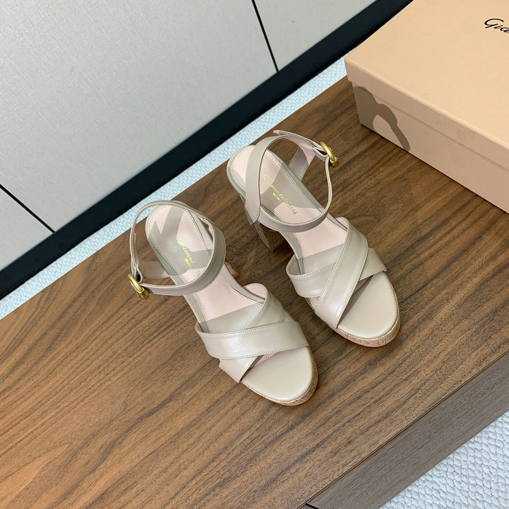 GIANVITO ROSSI 26S PLATFORM SANDALS 115 MM IN BEIGE CALFSKIN