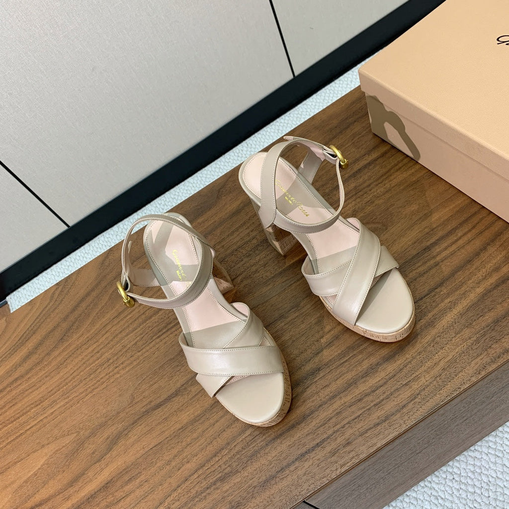 GIANVITO ROSSI 26S PLATFORM SANDALS 115 MM IN BEIGE CALFSKIN