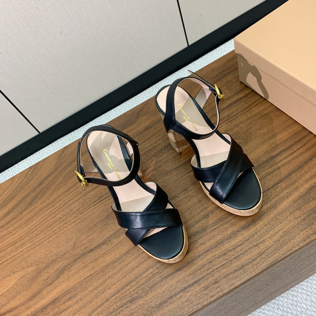 GIANVITO ROSSI 26S PLATFORM SANDALS 115 MM IN BLACK CALFSKIN