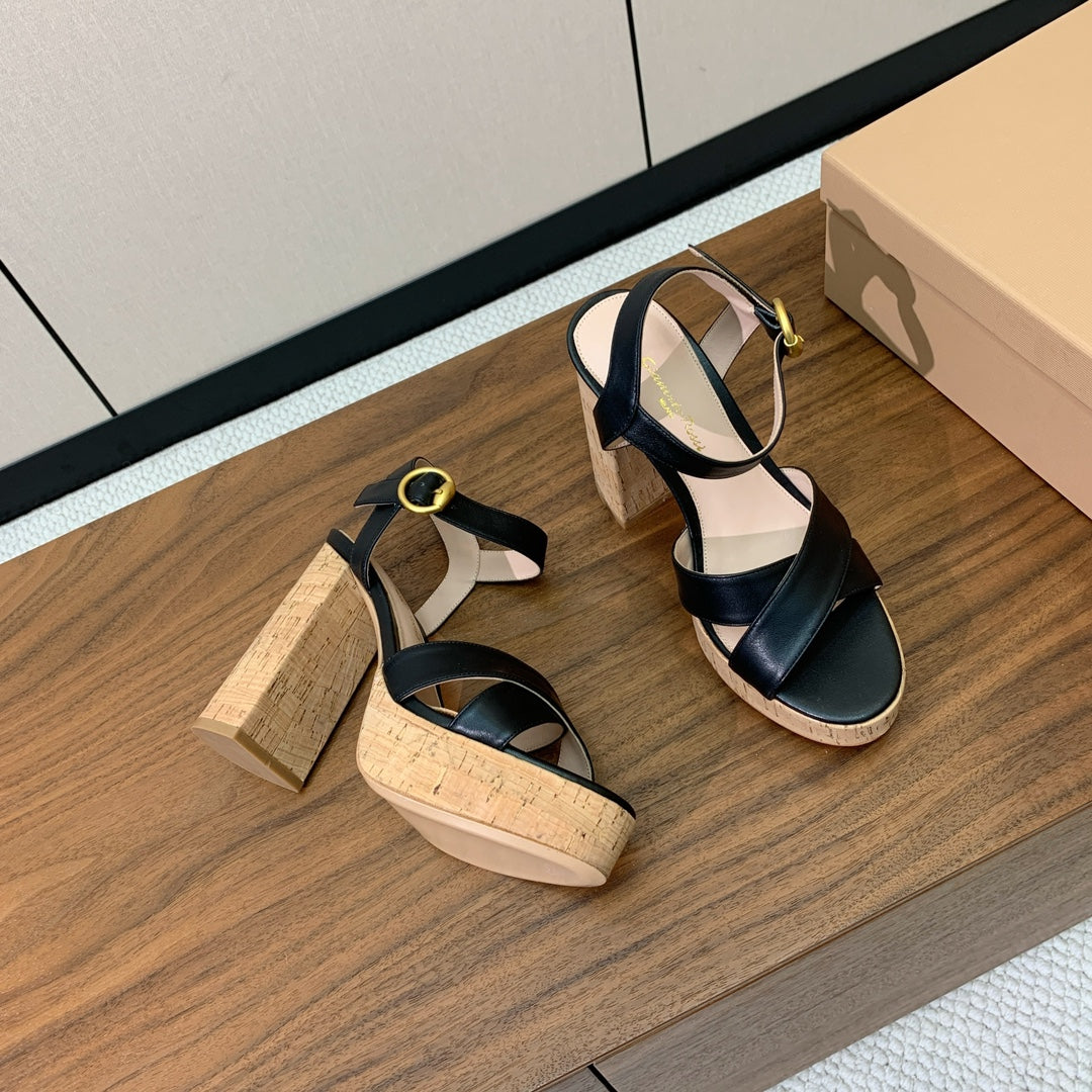 GIANVITO ROSSI 26S PLATFORM SANDALS 115 MM IN BLACK CALFSKIN