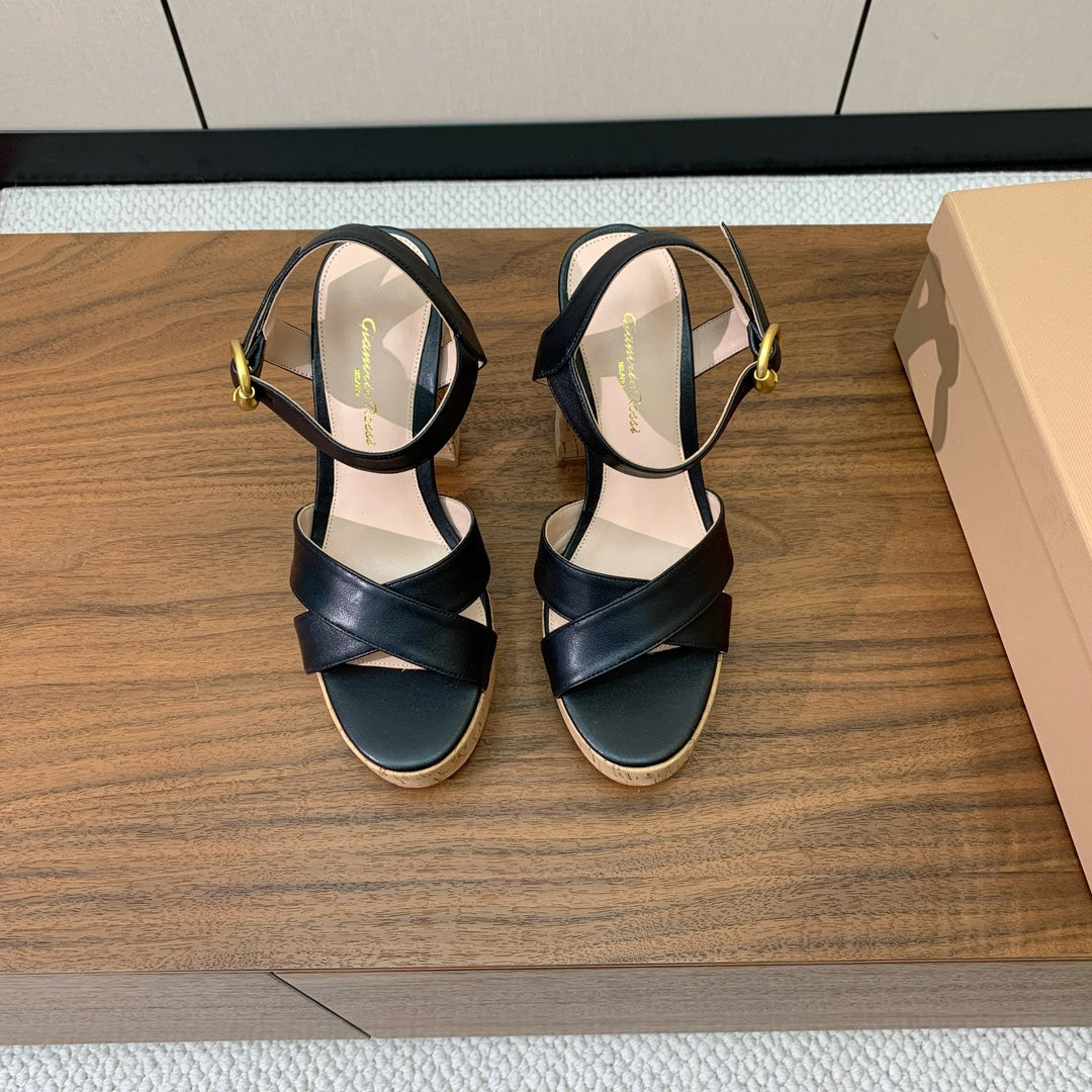GIANVITO ROSSI 26S PLATFORM SANDALS 115 MM IN BLACK CALFSKIN