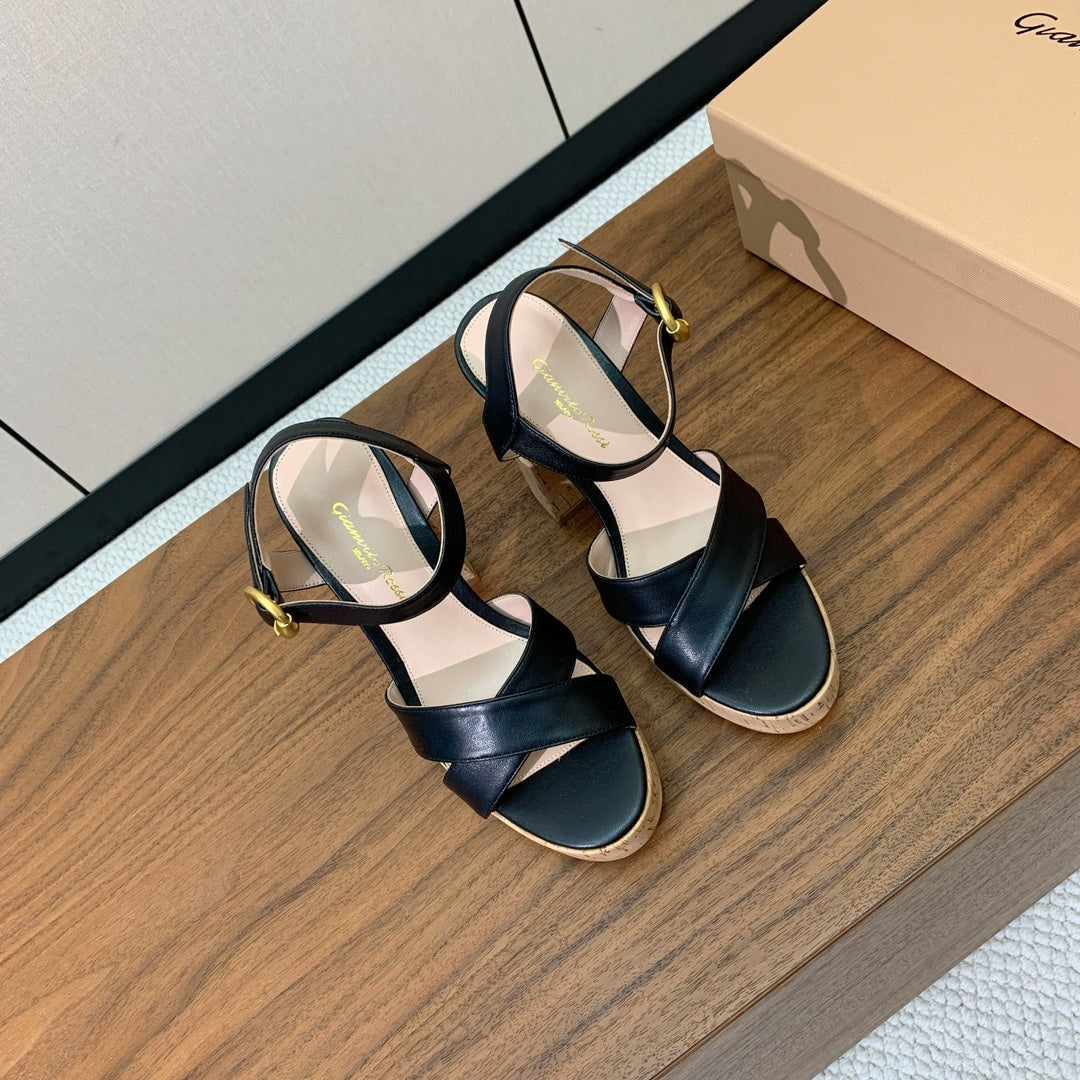 GIANVITO ROSSI 26S PLATFORM SANDALS 115 MM IN BLACK CALFSKIN