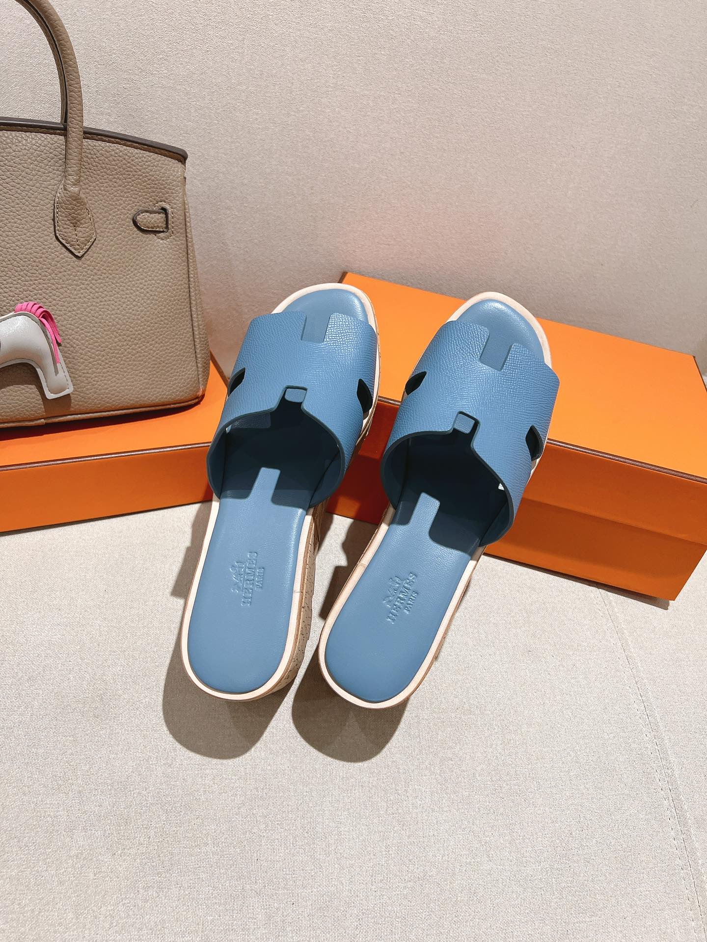 HM 25S HIGH WEDGE SANDALS IN BLUE LAMBSKIN STYLE 10