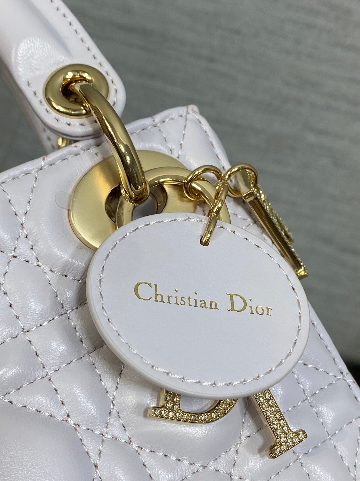 DIOR 25S MINI LADY DIOR BAG 17 IN LILAC CALFSKIN CHARM CRYSTAL EMBELLISHMENTS