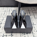CHANEL 26S SQUARE-TOE HEELED MULES 95 MM IN BLACK MIX WHITE PATENT LAMBSKIN