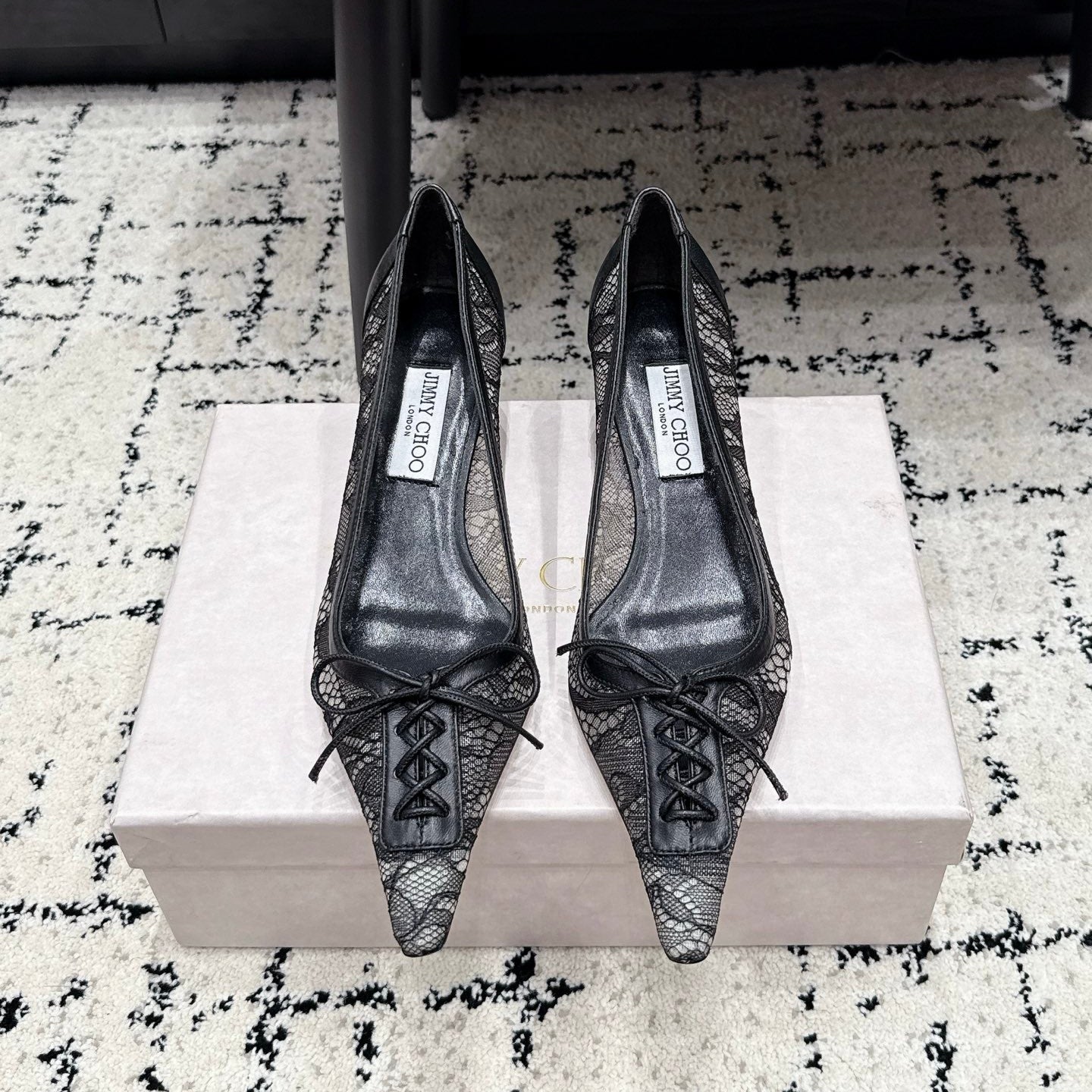 JIMMY CHOO 26S LACE-UP HIGH HEELS 45 MM IN BLACK LACE FABRIC