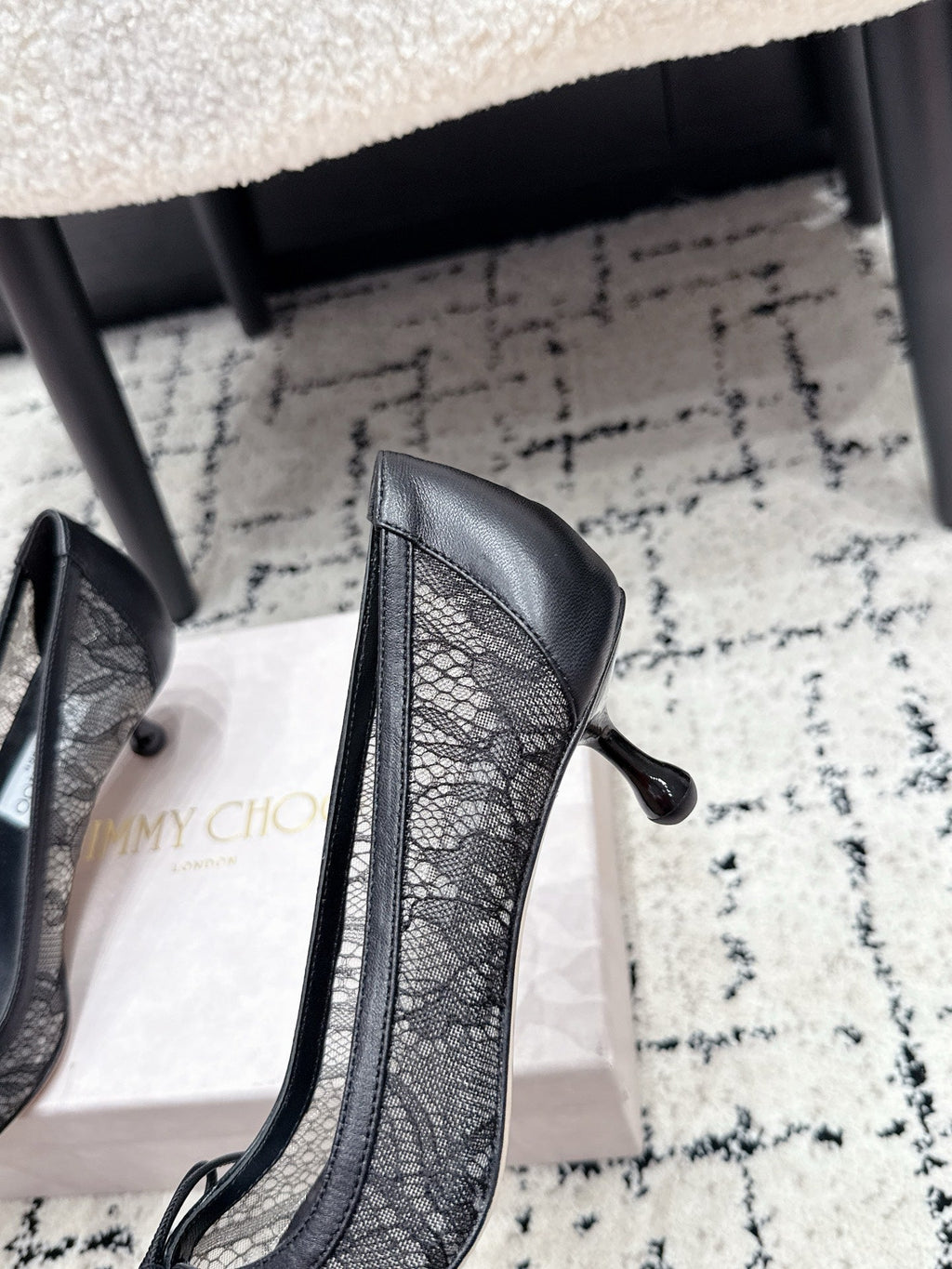 JIMMY CHOO 26S LACE-UP HIGH HEELS 45 MM IN BLACK LACE FABRIC