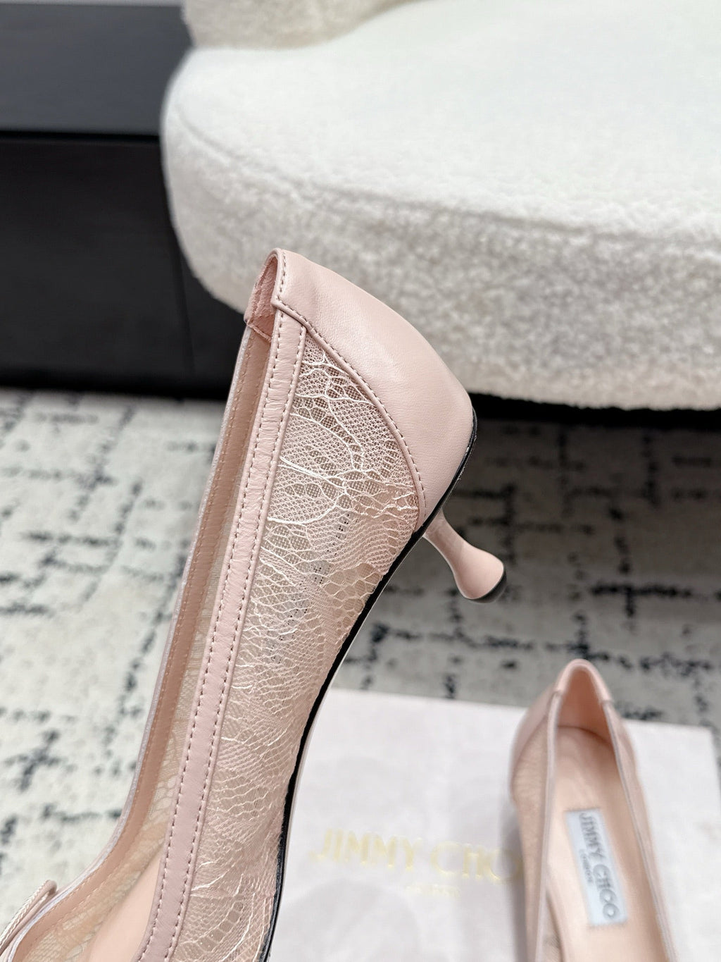 JIMMY CHOO 26S LACE-UP HIGH HEELS 45 MM IN NUDE PINK LACE FABRIC