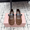 MIUMIU 26S BALLET FLATS IN DARK BROWN SUEDE