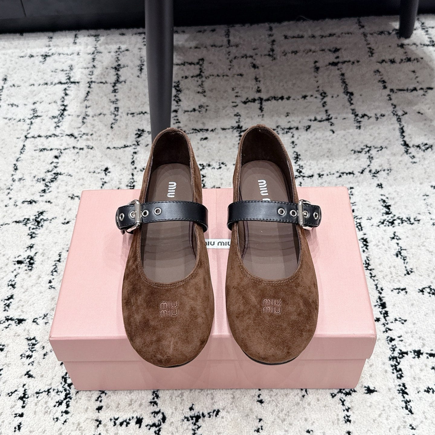 MIUMIU 26S BALLET FLATS IN DARK BROWN SUEDE