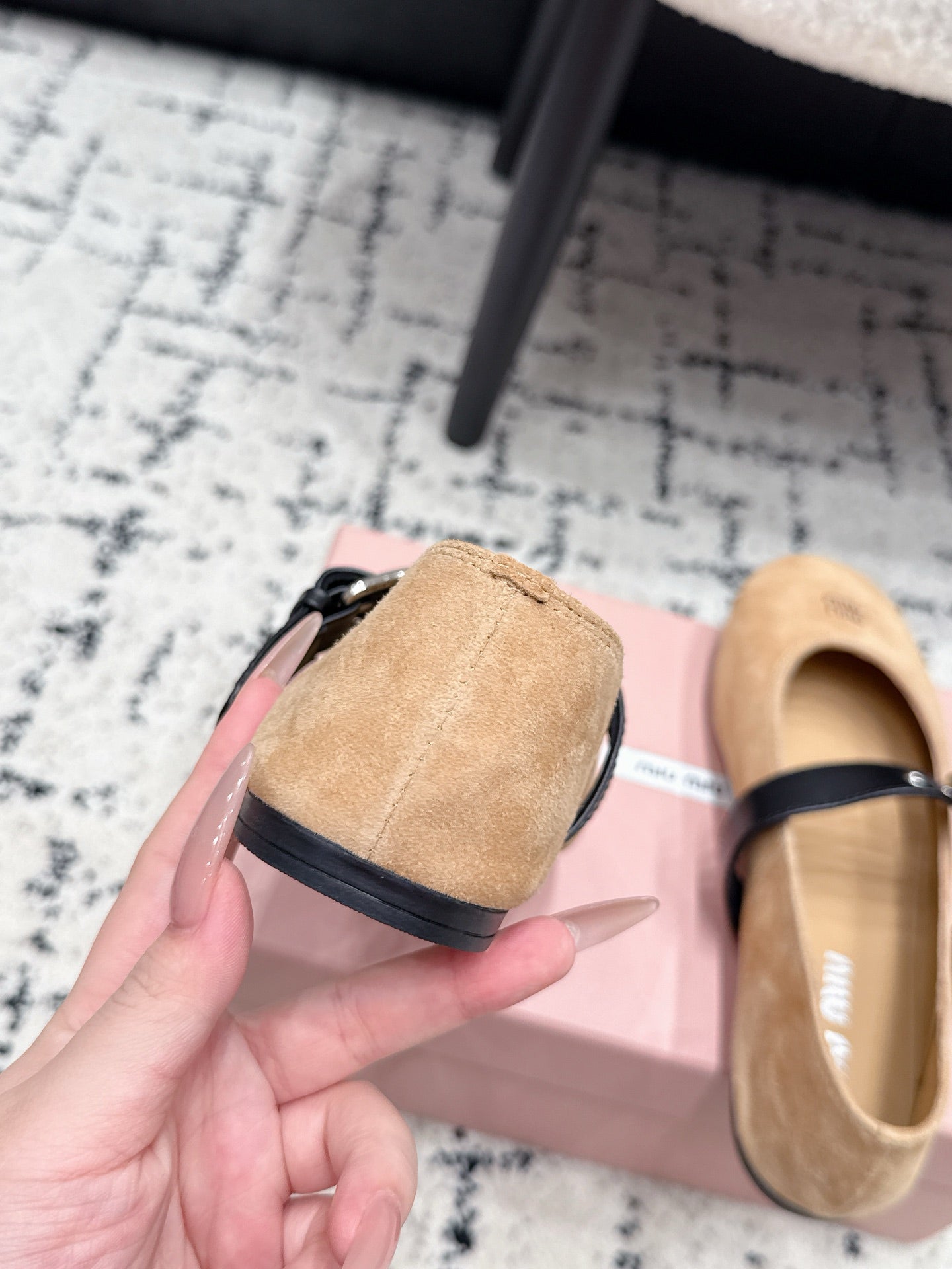 MIUMIU 26S BALLET FLATS IN BEIGE SUEDE