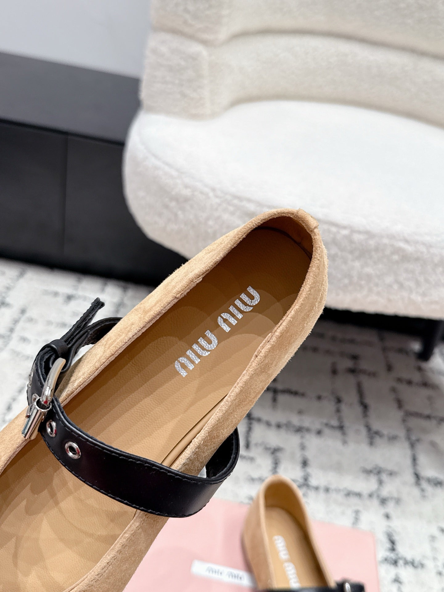 MIUMIU 26S BALLET FLATS IN BEIGE SUEDE