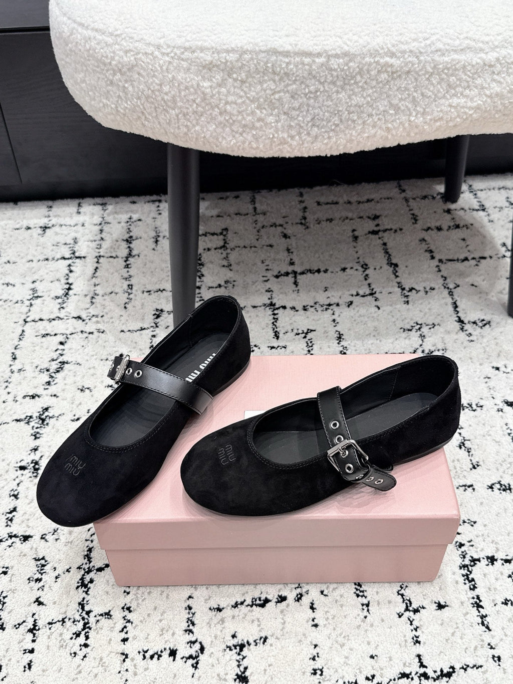 MIUMIU 26S BALLET FLATS IN BLACK SUEDE