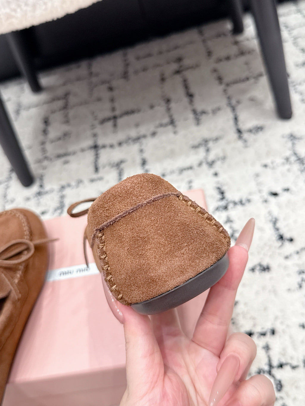 MIUMIU 26S BOW LOAFERS IN CARAMEL BROWN SUEDE