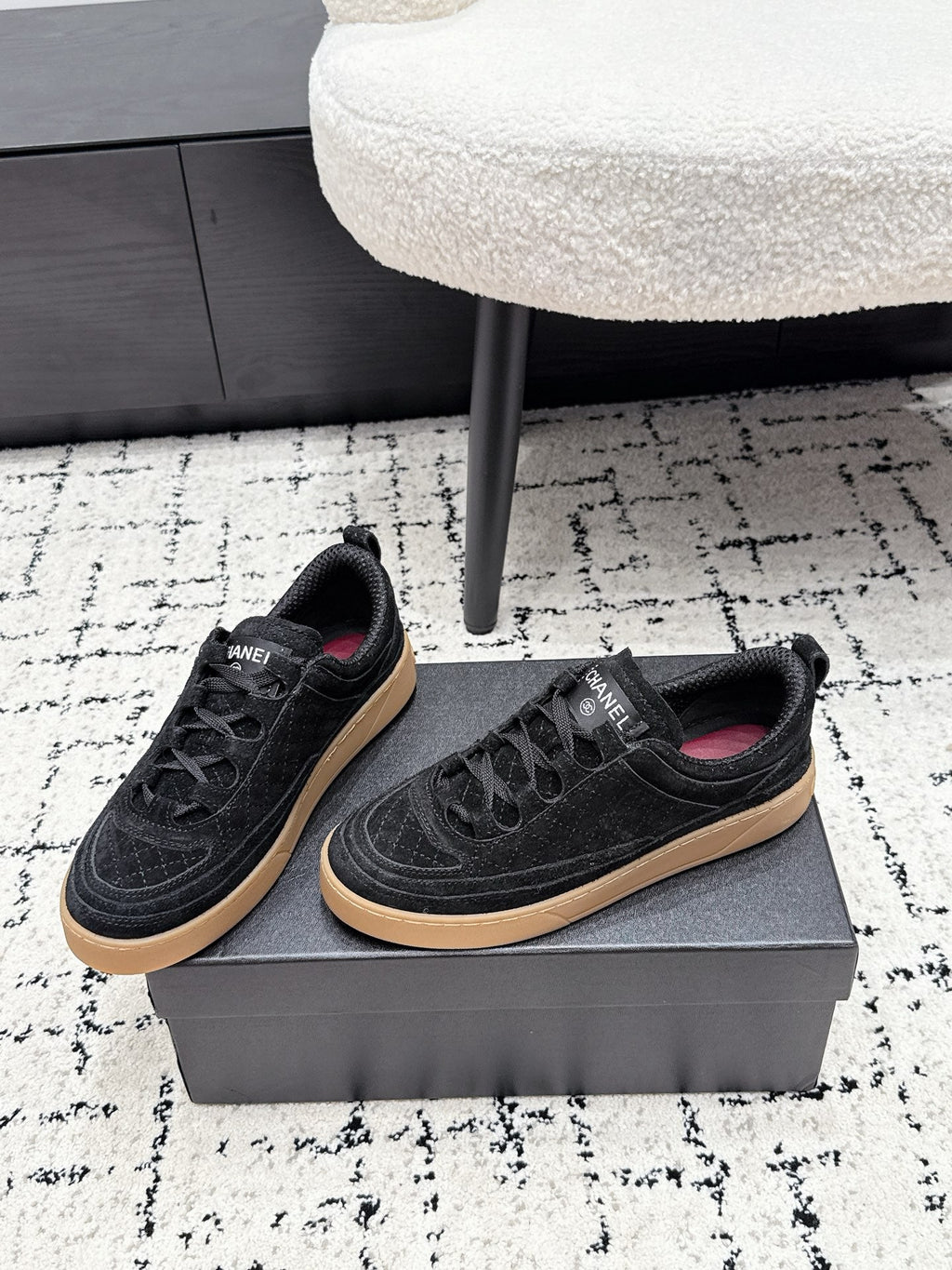 CHANEL 26S QUILTED SNEAKERS IN BLACK SUEDE