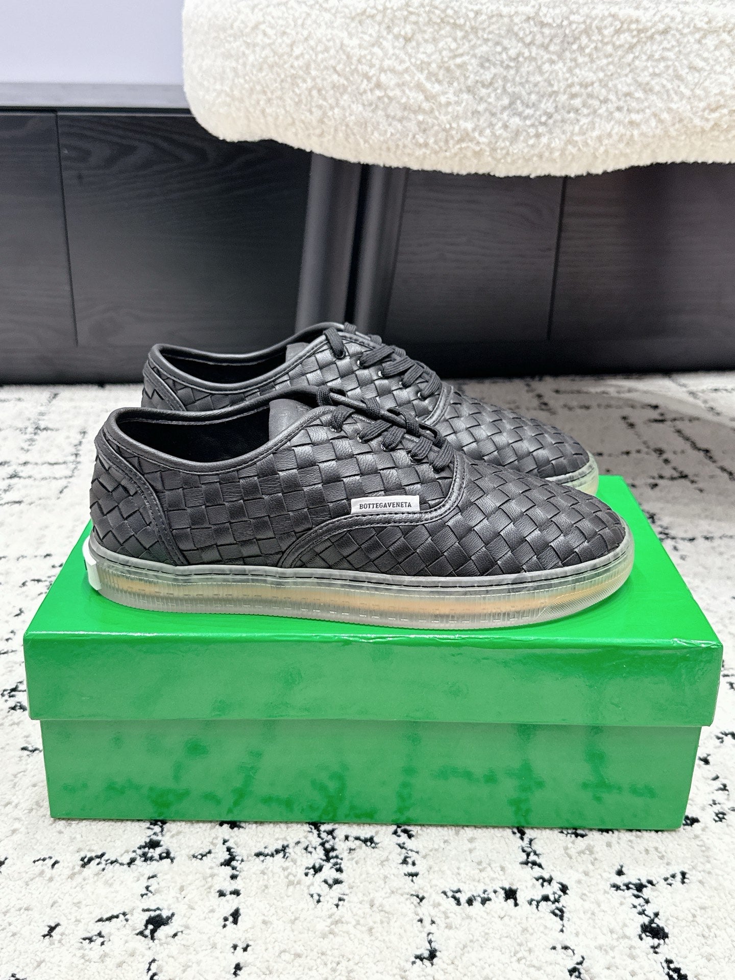 BOTTEGA VENETA 26S SNEAKERS IN BLACK WOVEN LAMBSKIN