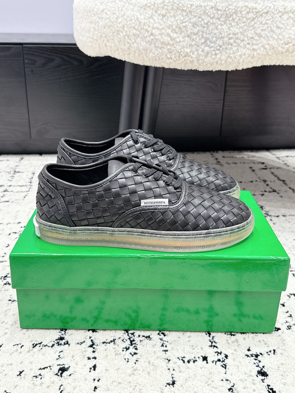 BOTTEGA VENETA 26S SNEAKERS IN BLACK WOVEN LAMBSKIN