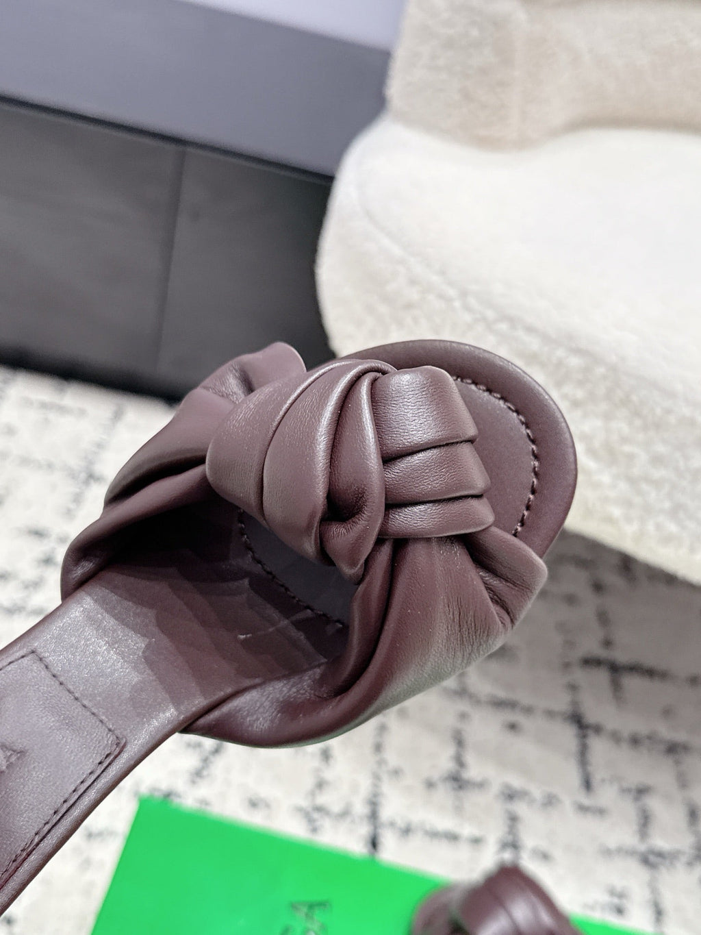 BOTTEGA VENETA 26S TWIST-STRAP HIGH-HEEL SANDALS 90 MM IN DARK BROWN LAMBSKIN
