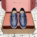LP 26S SUMMER CHARMS WALK LOAFER IN DARK BLUE CROCODILE CALFSKIN GOLD HARDWARE