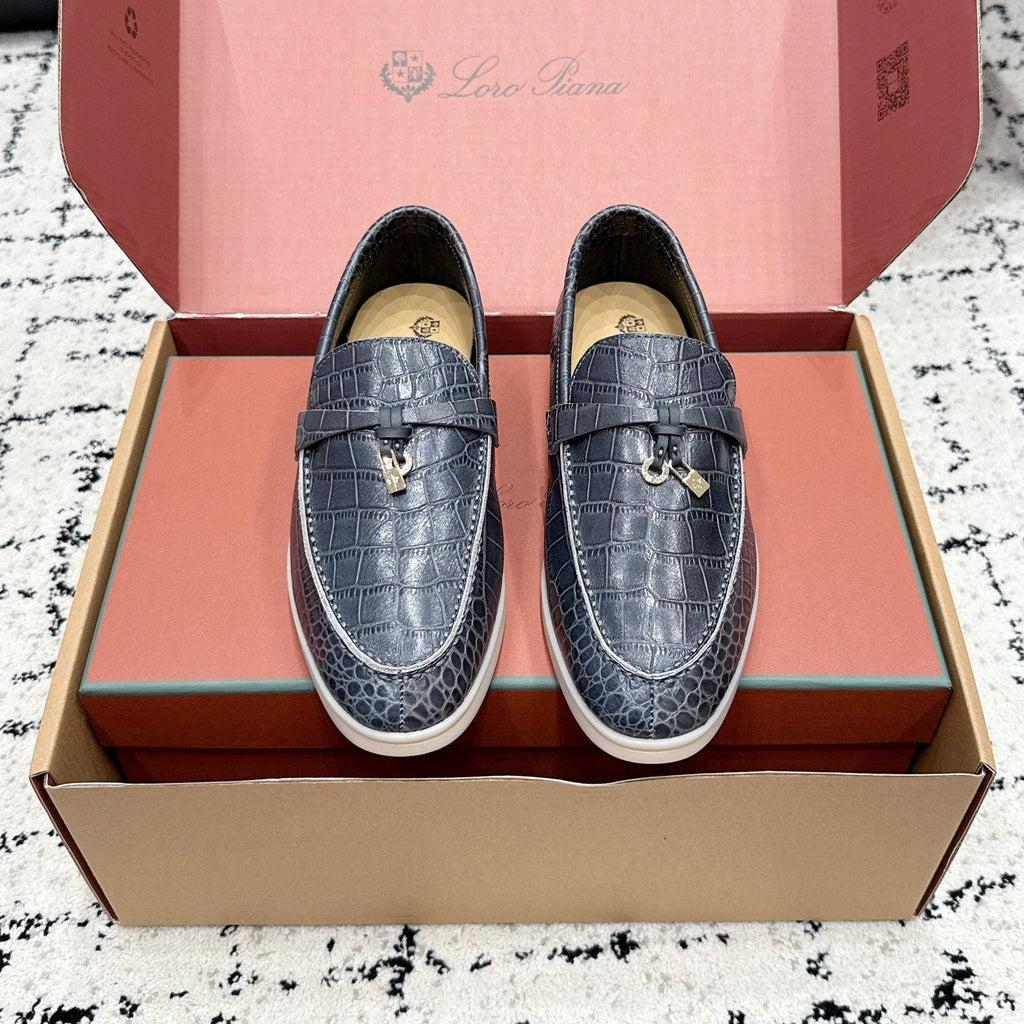 LP 26S SUMMER CHARMS WALK LOAFER IN BLUE GREY CROCODILE CALFSKIN GOLD HARDWARE