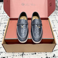 LP 26S SUMMER CHARMS WALK LOAFER IN BLUE GREY CROCODILE CALFSKIN GOLD HARDWARE