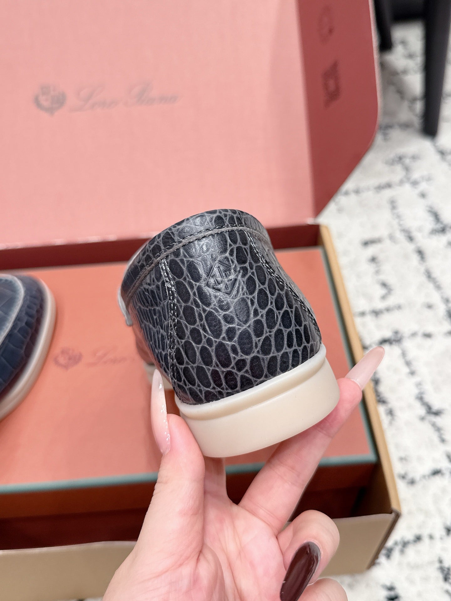 LP 26S SUMMER CHARMS WALK LOAFER IN BLUE GREY CROCODILE CALFSKIN GOLD HARDWARE