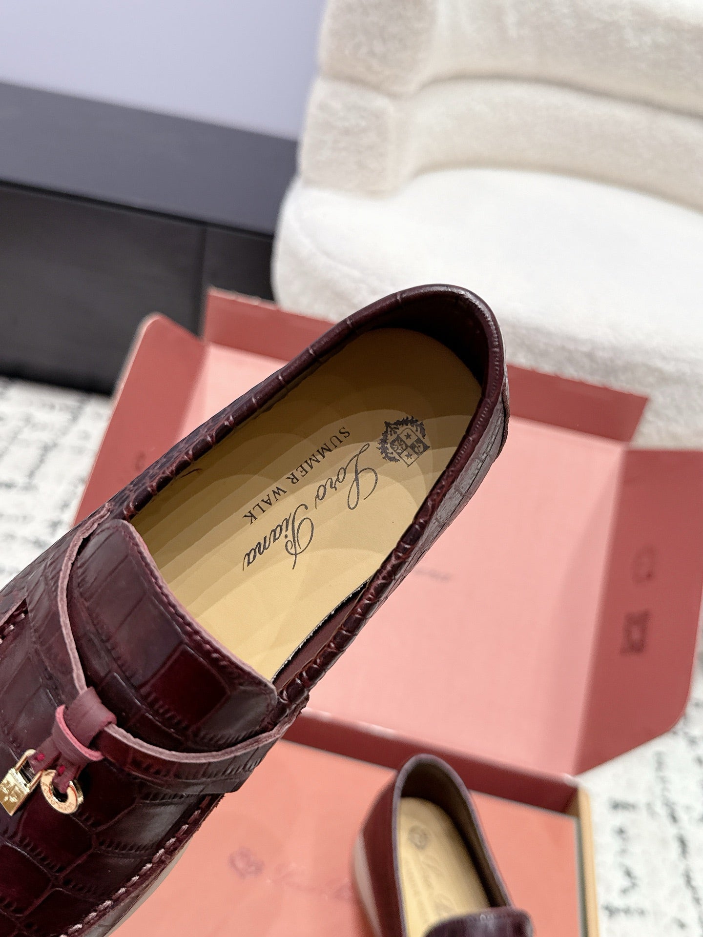 LP 26S SUMMER CHARMS WALK LOAFER IN DARK BROWN CROCODILE CALFSKIN GOLD HARDWARE