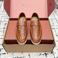 LP 26S SUMMER CHARMS WALK LOAFER IN CARAMEL BROWN CROCODILE CALFSKIN GOLD HARDWARE