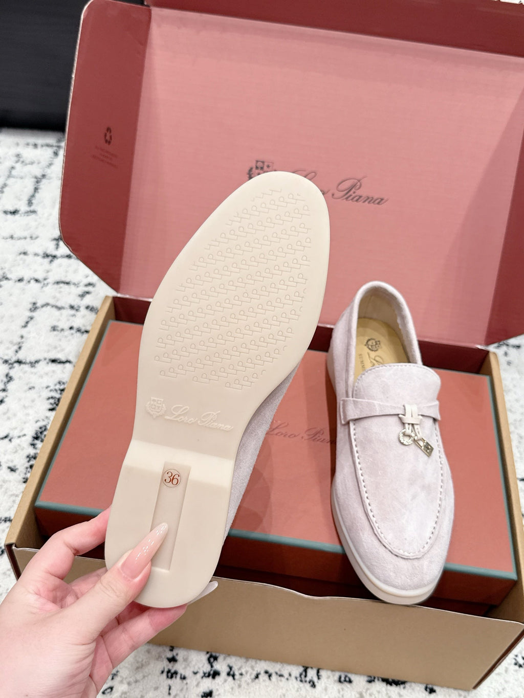 LP 26S SUMMER CHARMS WALK LOAFER IN LIGHT PINK GREY SUEDE GOLD HARDWARE