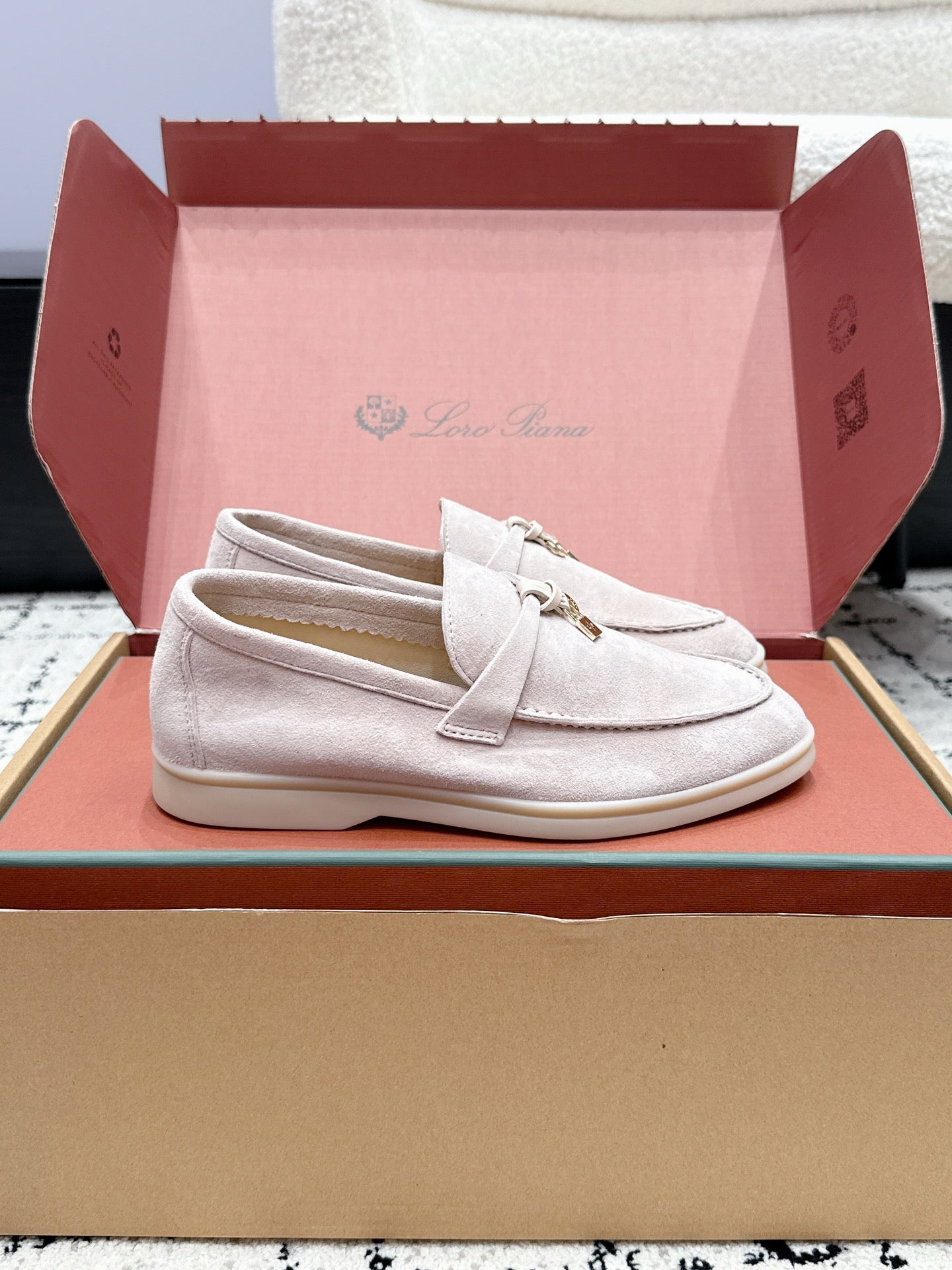 LP 26S SUMMER CHARMS WALK LOAFER IN LIGHT PINK GREY SUEDE GOLD HARDWARE