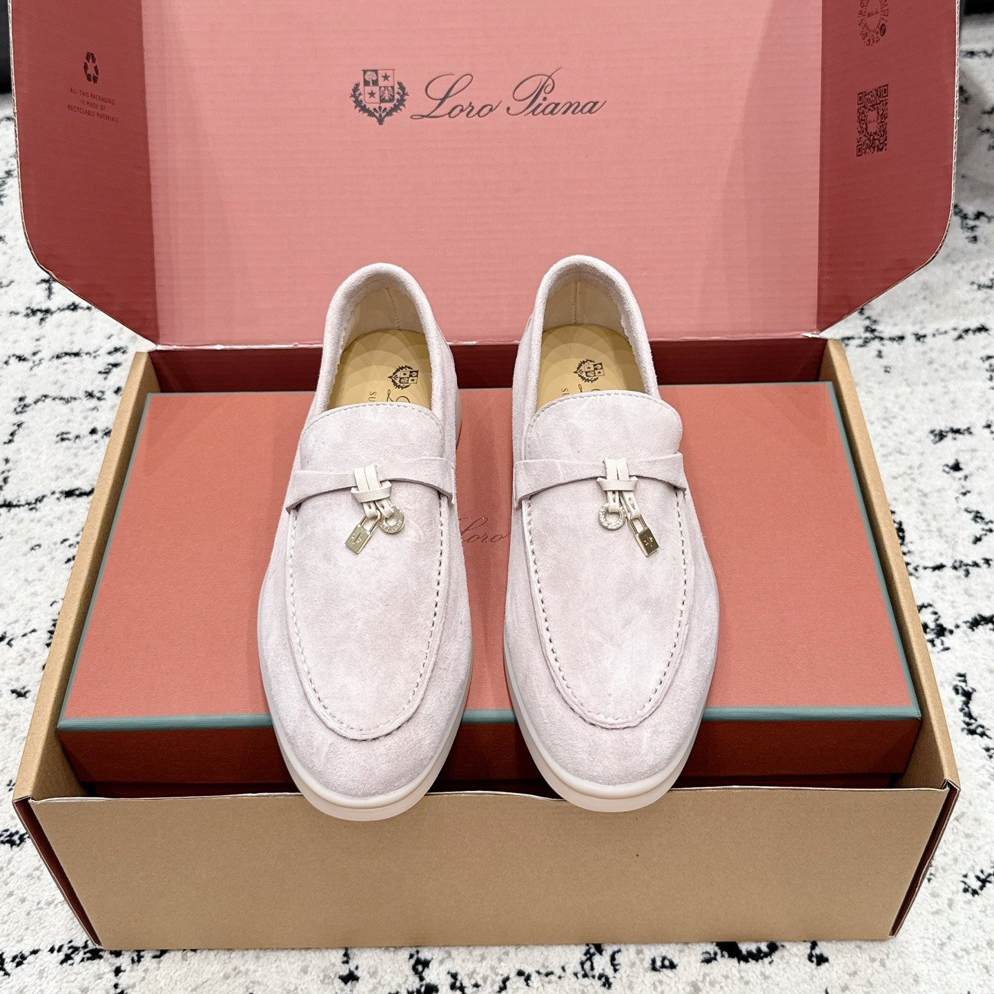 LP 26S SUMMER CHARMS WALK LOAFER IN LIGHT PINK GREY SUEDE GOLD HARDWARE