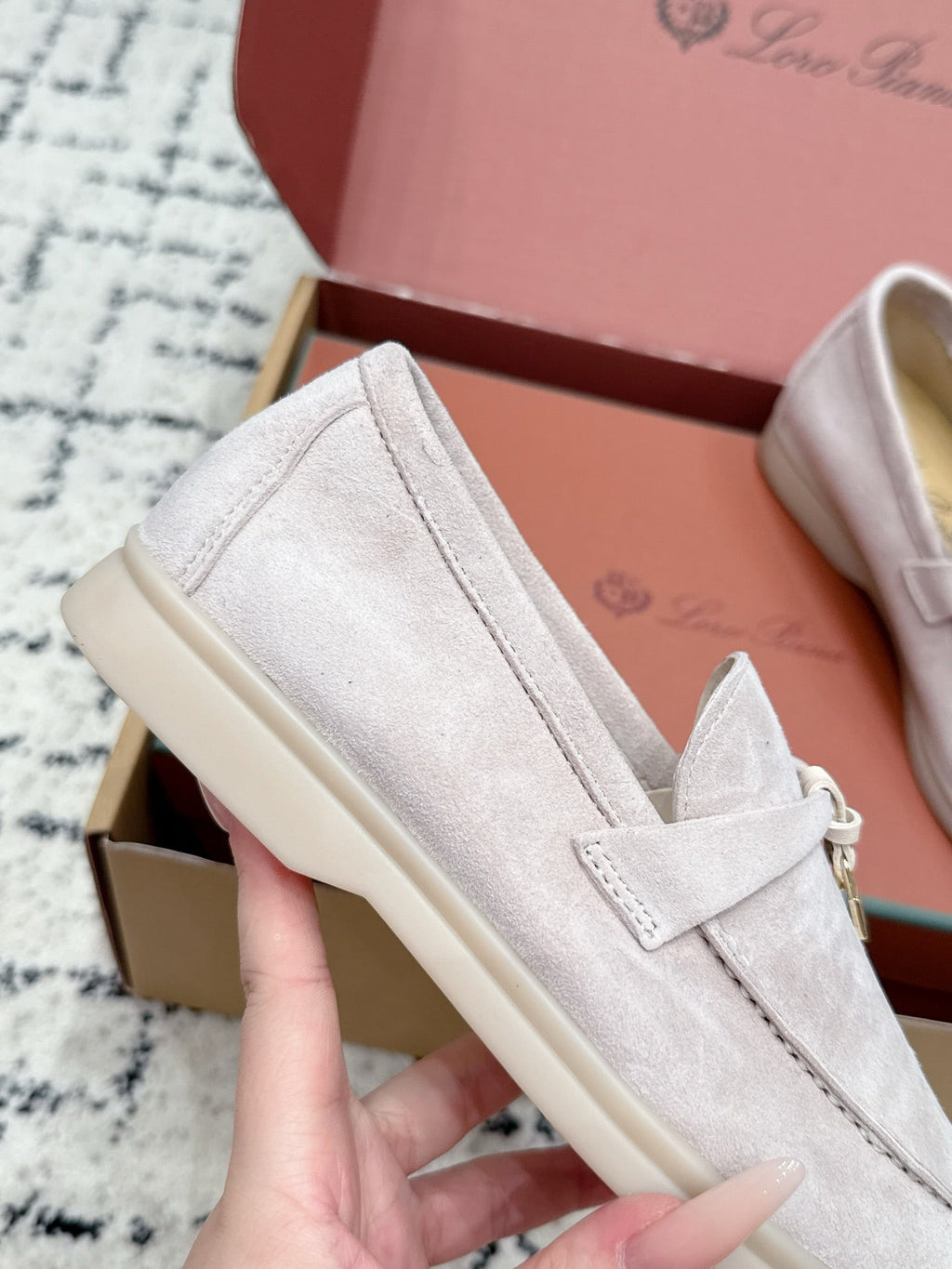 LP 26S SUMMER CHARMS WALK LOAFER IN LIGHT PINK GREY SUEDE GOLD HARDWARE