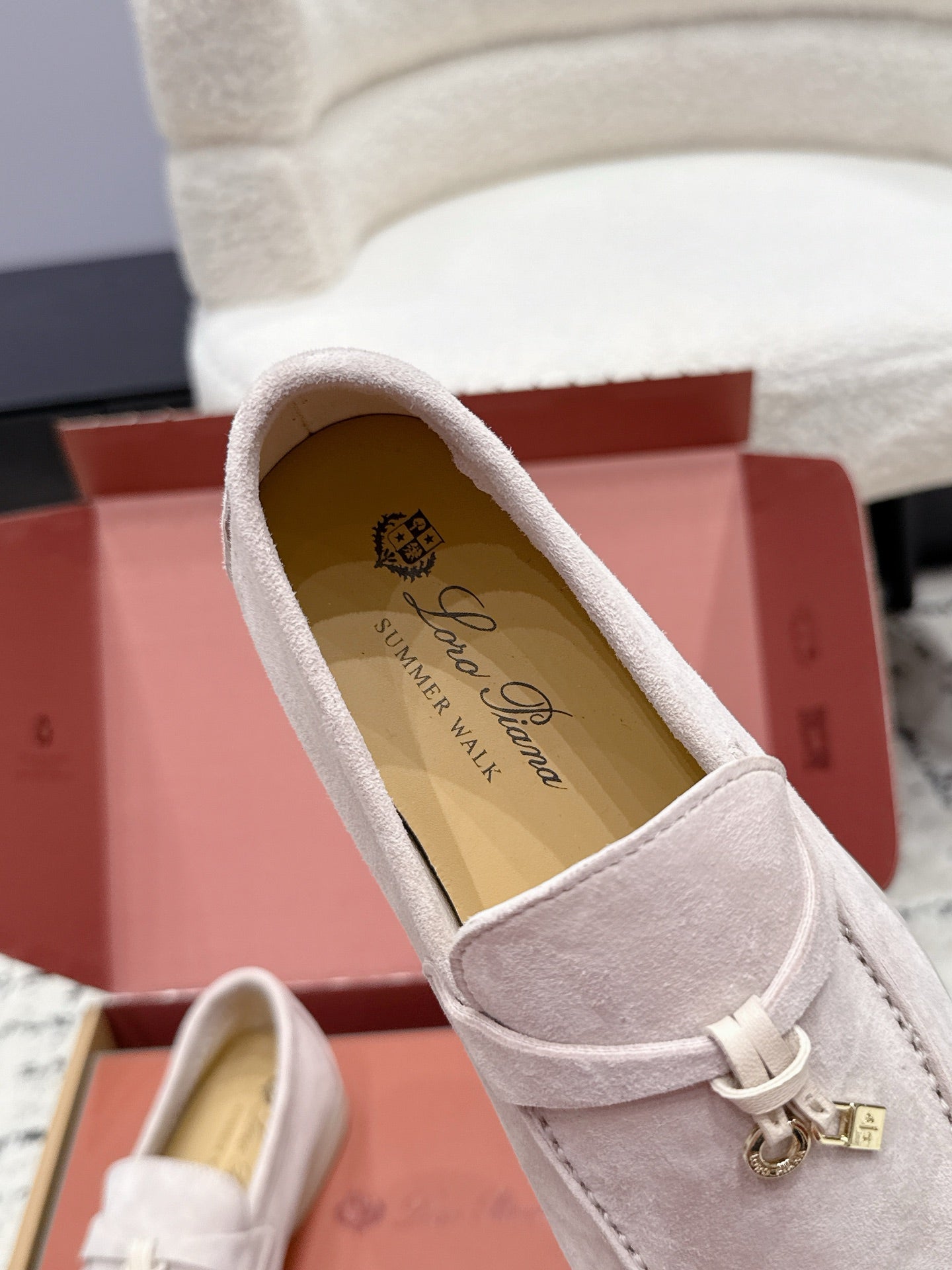 LP 26S SUMMER CHARMS WALK LOAFER IN LIGHT PINK GREY SUEDE GOLD HARDWARE
