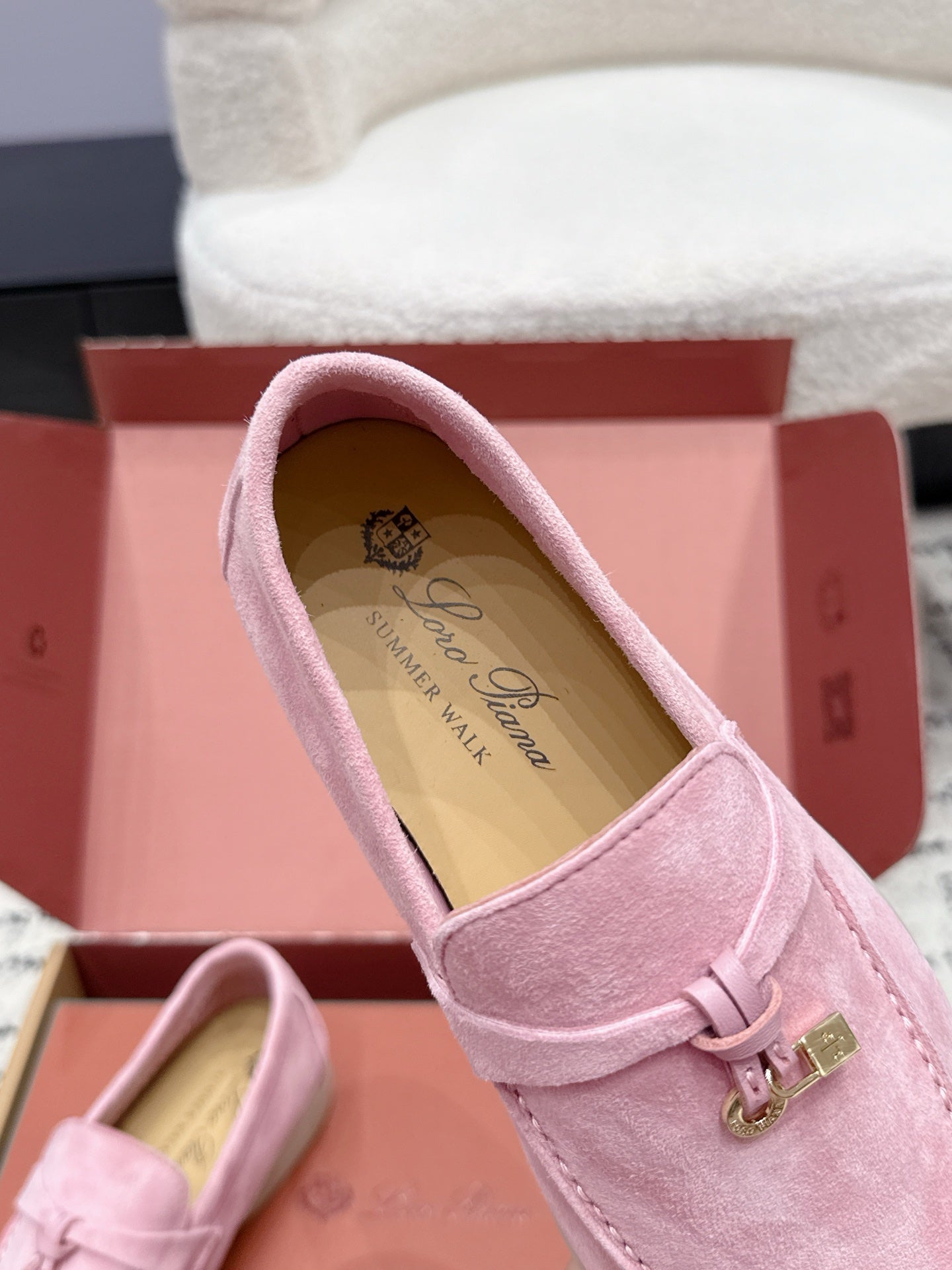 LP 26S SUMMER CHARMS WALK LOAFER IN PINK SUEDE GOLD HARDWARE
