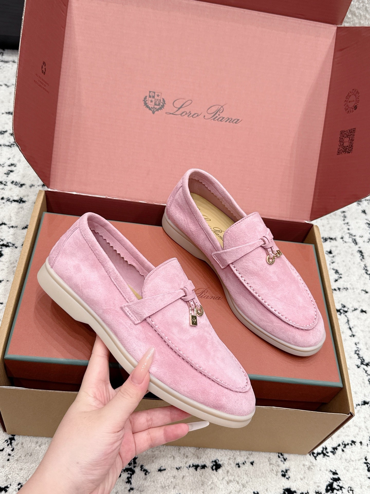 LP 26S SUMMER CHARMS WALK LOAFER IN PINK SUEDE GOLD HARDWARE