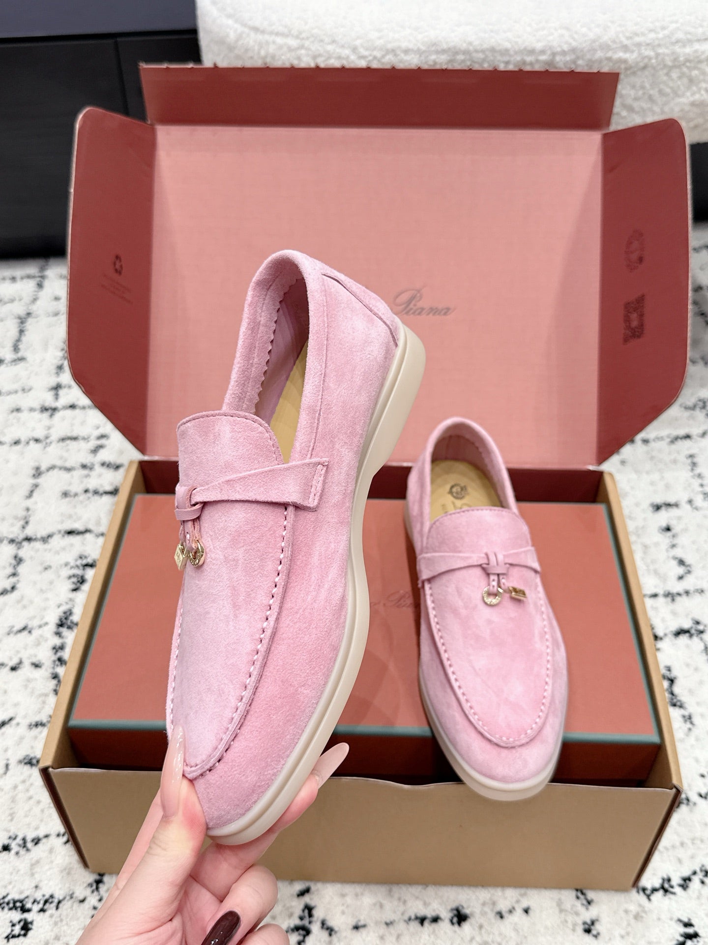 LP 26S SUMMER CHARMS WALK LOAFER IN PINK SUEDE GOLD HARDWARE