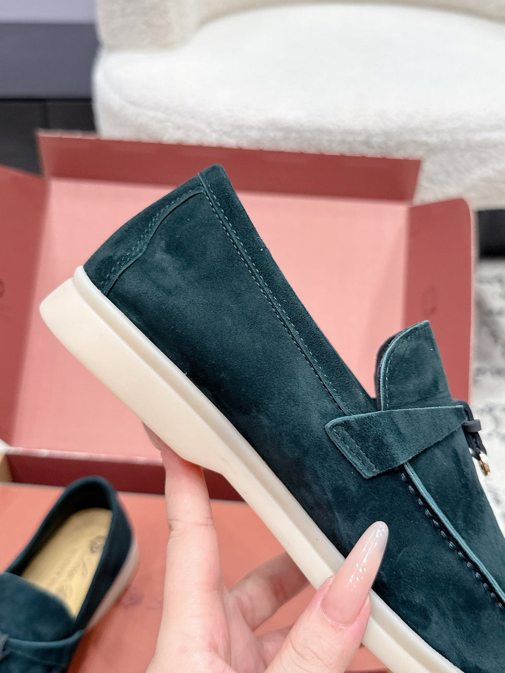 LP 26S SUMMER CHARMS WALK LOAFER IN DEEP TEAL GREEN SUEDE GOLD HARDWARE
