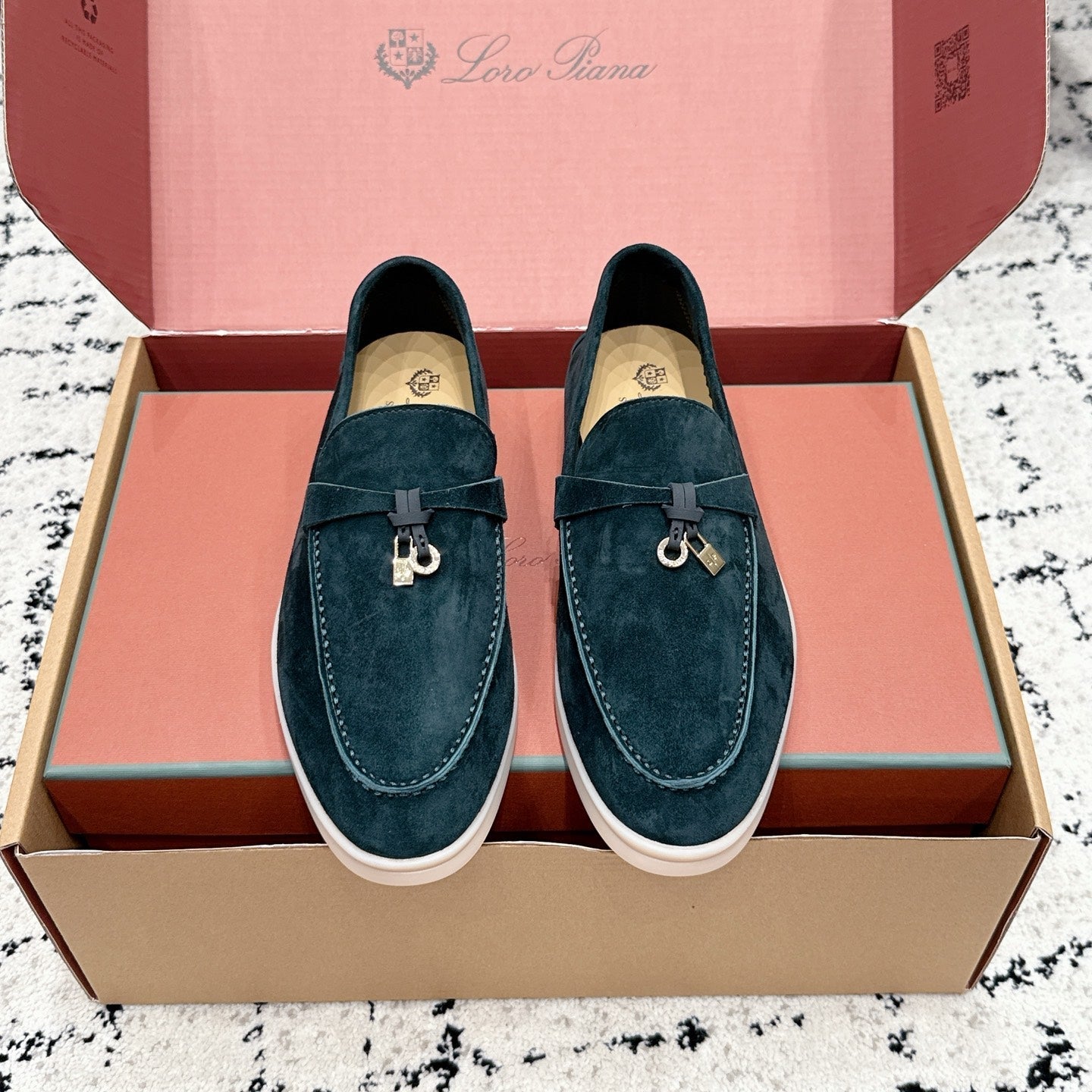 LP 26S SUMMER CHARMS WALK LOAFER IN DEEP TEAL GREEN SUEDE GOLD HARDWARE