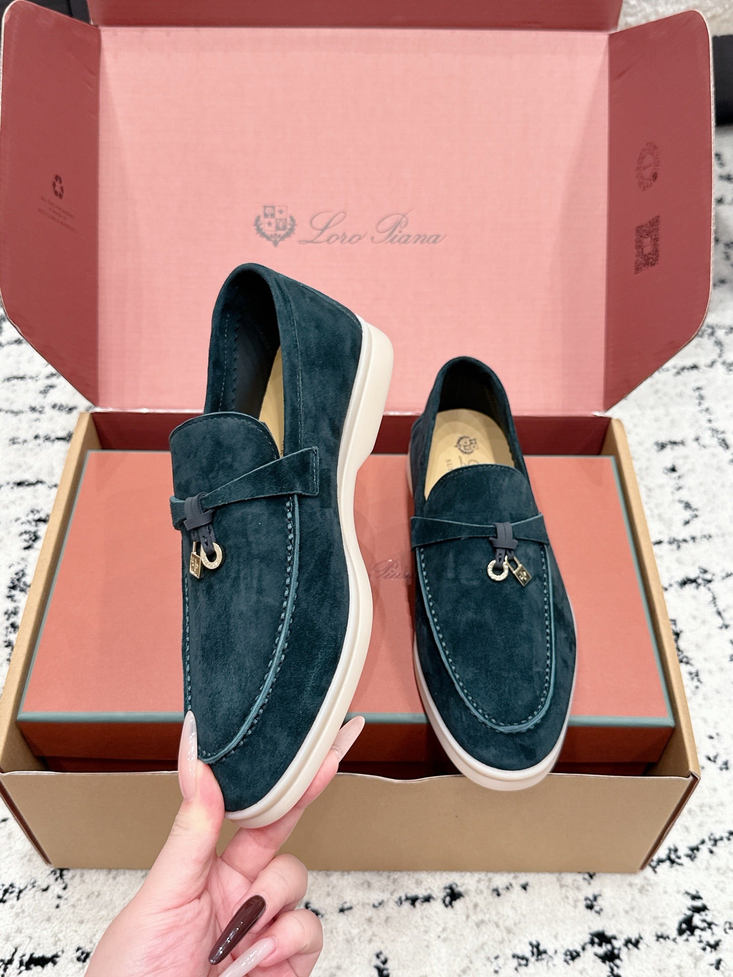 LP 26S SUMMER CHARMS WALK LOAFER IN DEEP TEAL GREEN SUEDE GOLD HARDWARE