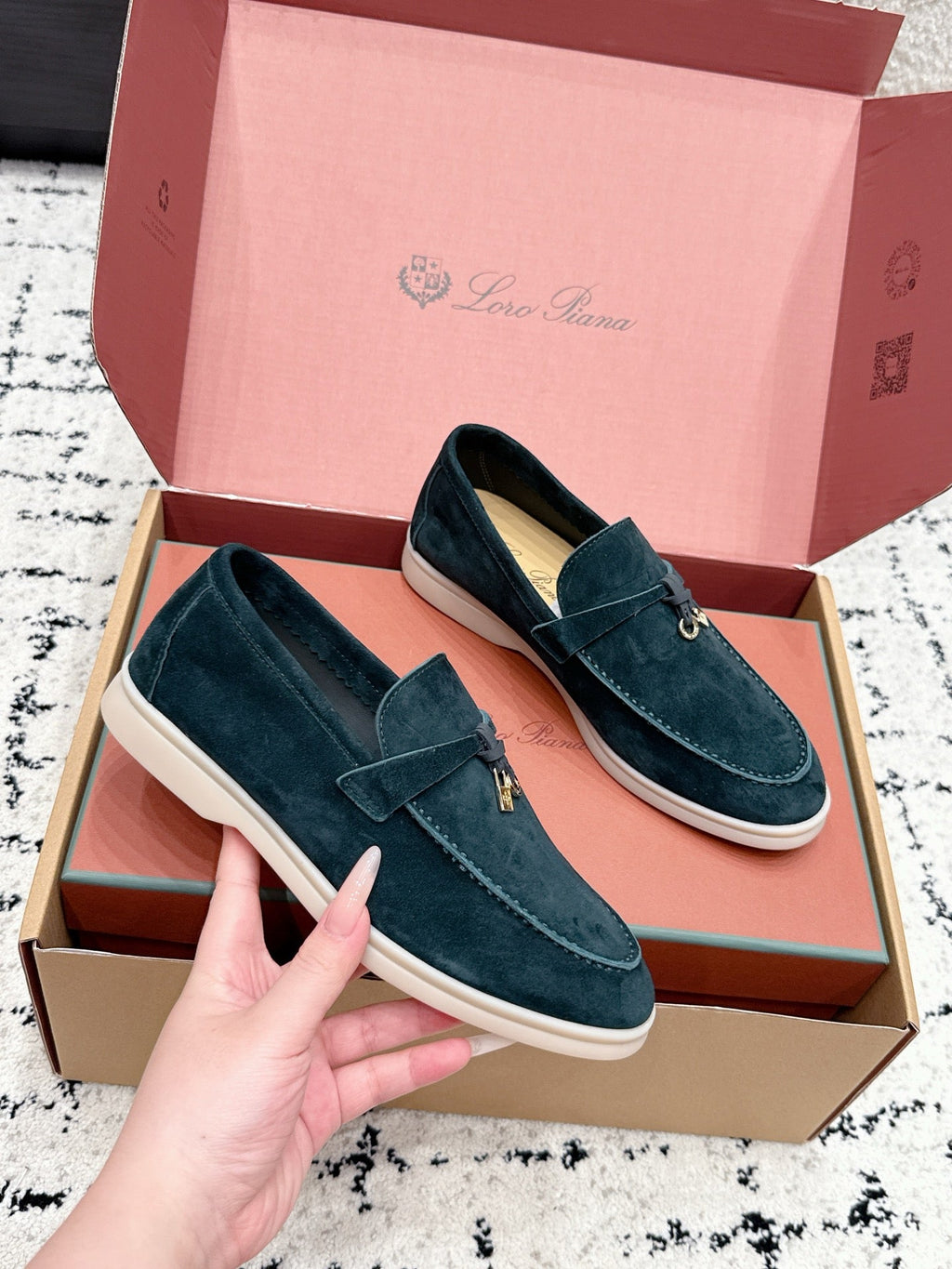 LP 26S SUMMER CHARMS WALK LOAFER IN DEEP TEAL GREEN SUEDE GOLD HARDWARE